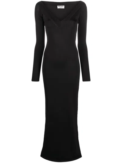 Saint Laurent V-neck Maxi Dress In Black
