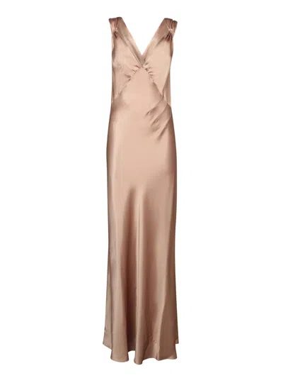 Saint Laurent Silk Satin Long Dress In Rose Des Sables