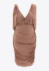 Saint Laurent Plunged-neck Mini Sheath Dress In Neutral