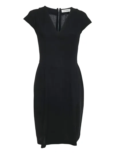 Pre-owned Saint Laurent V-neck Short-sleeve Dress In Black