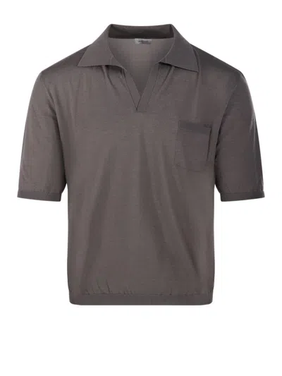 Saint Laurent Grey Short Sleeved Wool Polo In Brown