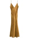 Saint Laurent Open-back Paneled Silk-satin Gown In Braun