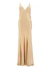 Saint Laurent V-neck Silk Satin Evening Dress In Neutral
