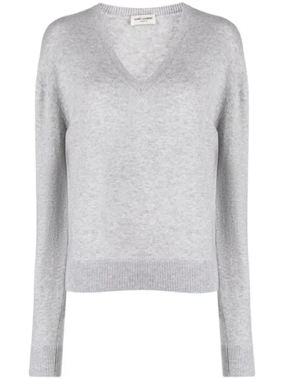 Saint Laurent V-neck Jumper In Grey