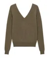 Saint Laurent Luxurious Cashmere V-neck Sweater With Ribbed Trims In Green