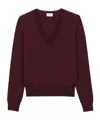 Saint Laurent Ribbed V-neck Knit Sweater With Long Sleeves In Animal Print