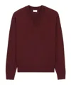Saint Laurent V-neck Wool Sweater With Ribbed Cuffs And Hem In Burgundy