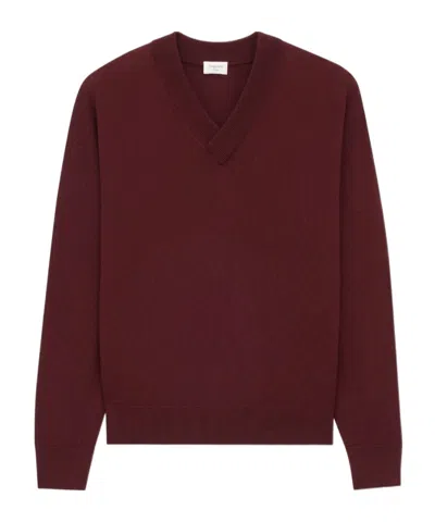 Saint Laurent V-neck Sweater In Wool In Burgundy