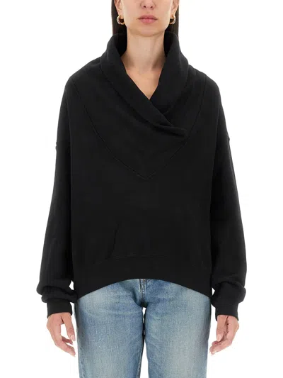 Saint Laurent Cozy Cowl Neck Long Sleeve Top In Black