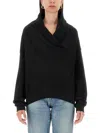 Saint Laurent Women's Hoodie Col Drape Molleton Doux Black In Black