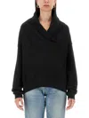 Saint Laurent Women's Hoodie Col Drape Molleton Doux Black In Black
