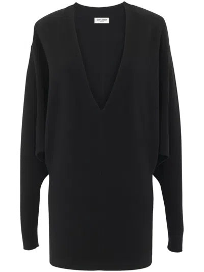 Saint Laurent Kleid Mit V-ausschnitt In Black