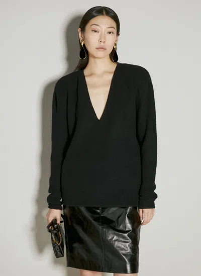 Saint Laurent Women's V-neck Sweater In Cashmere, Wool And Silk In Black