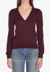 Saint Laurent Ribbed V-neck Knit Sweater With Long Sleeves In Animal Print