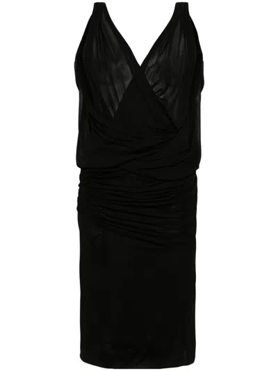 Saint Laurent V-necked Mini Dress In Black