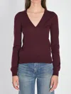 Saint Laurent V-neckline Pullover In Burgundy