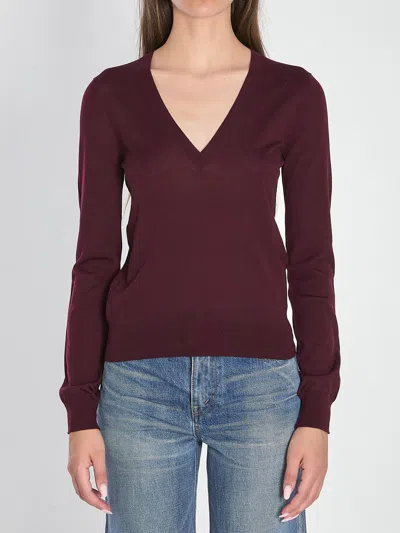 Saint Laurent V-neckline Pullover In Burgundy