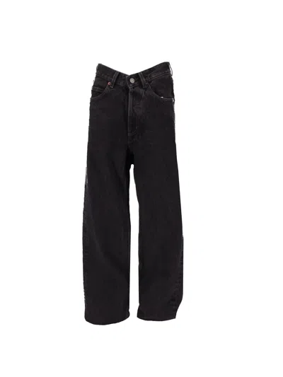 Saint Laurent V-waist Long Baggy Jeans In Black