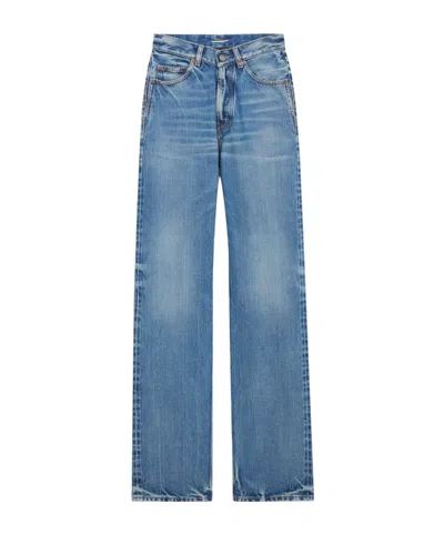 Saint Laurent V-waist Long Baggy Jeans In 50's Blue Selvedge Denim