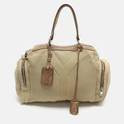 Pre-owned Saint Laurent Vanity Khaki/light Green Canvas And Leather Bowler Bag