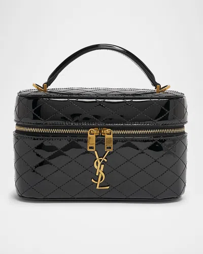 Saint Laurent Vanity Ysl Top-handle Bag In Quilted Patent Leather In Black