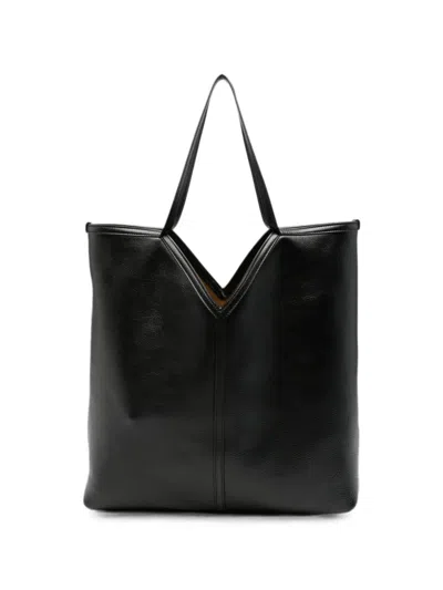 Saint Laurent V-cut Leather Tote Bag In Black