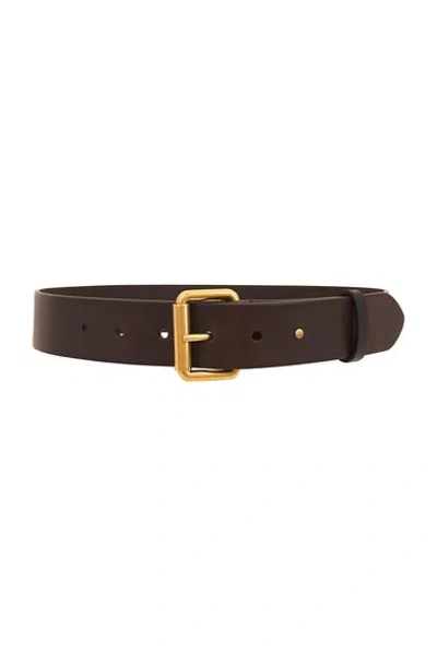 Saint Laurent Vegan Leather Square Belt In Brown Oak