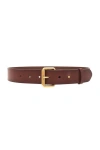 Saint Laurent Vegan Leather Square Belt In Dark Brown Chocolate