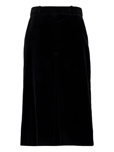 Saint Laurent Velours Vintage Cotton Midi Skirt In Black