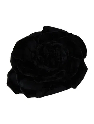 Pre-owned Saint Laurent Velvet & Silk Rose Pin Brooch In Black