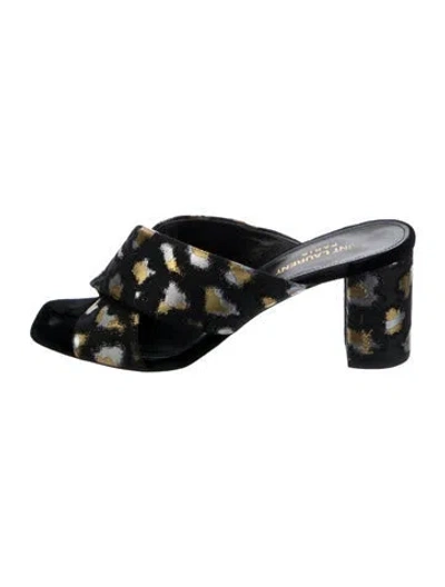 Pre-owned Saint Laurent Velvet Animal Print Slides In Black
