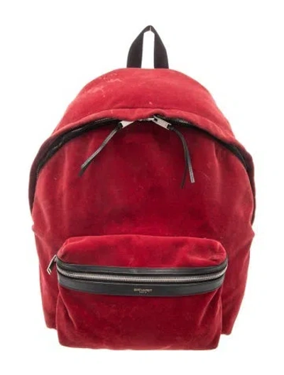 Pre-owned Saint Laurent Velvet Backpack In Burgundy