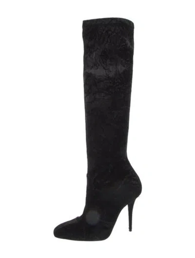 Pre-owned Saint Laurent Velvet Boots In Black