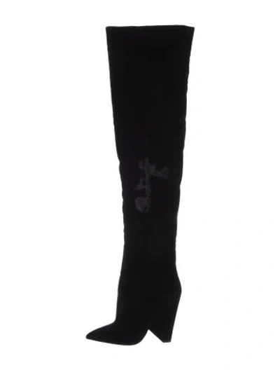 Pre-owned Saint Laurent Velvet Boots In Black