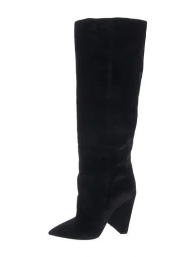 Pre-owned Saint Laurent Velvet Boots In Black