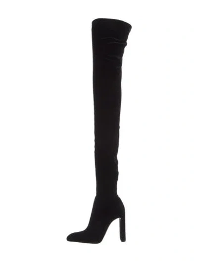 Pre-owned Saint Laurent Velvet Boots In Black