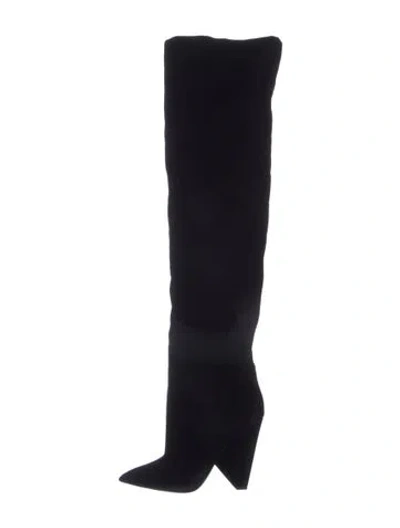 Pre-owned Saint Laurent Velvet Boots In Black