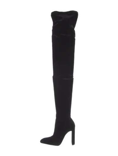 Pre-owned Saint Laurent Velvet Boots In Black