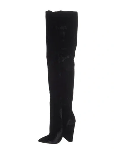 Pre-owned Saint Laurent Velvet Boots In Black