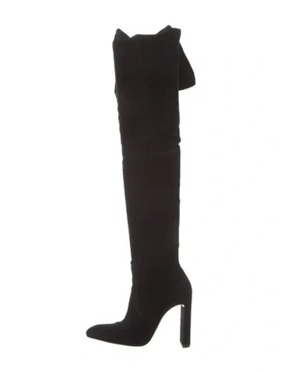Pre-owned Saint Laurent Velvet Boots In Black