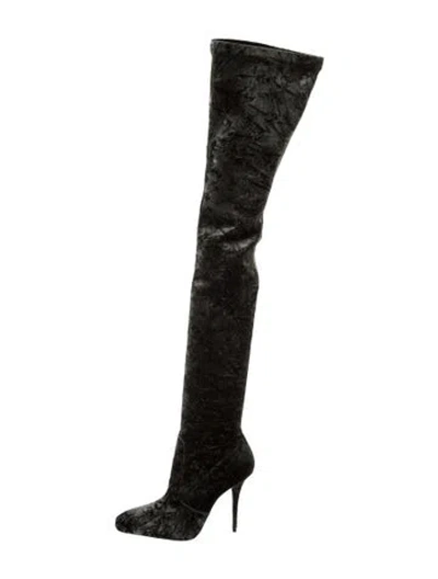 Pre-owned Saint Laurent Velvet Boots W/ Tags In Green