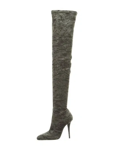 Pre-owned Saint Laurent Velvet Boots W/ Tags In Grey