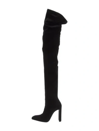Pre-owned Saint Laurent Velvet Bow Accents Boots In Black