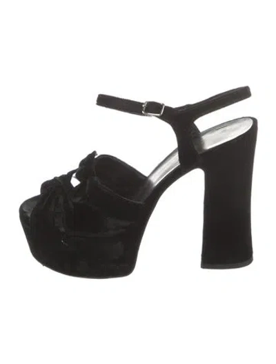 Pre-owned Saint Laurent Velvet Bow Accents Mules In Black