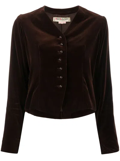 Pre-owned Saint Laurent Velvet Buttoned Jacket In Brown