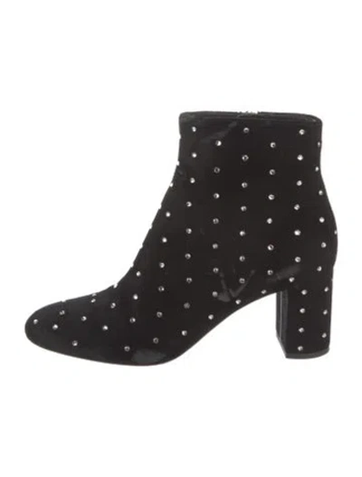 Pre-owned Saint Laurent Velvet Crystal Embellishments Boots In Black