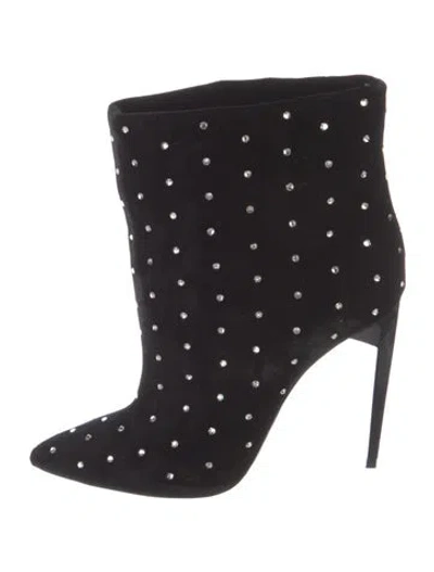 Pre-owned Saint Laurent Velvet Crystal Embellishments Boots In Black
