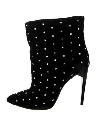 Pre-owned Saint Laurent Velvet Crystal Embellishments Boots In Black