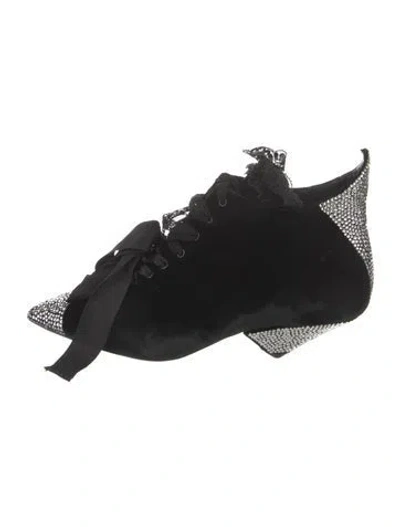 Pre-owned Saint Laurent Velvet Crystal Embellishments Lace-up Boots In Black