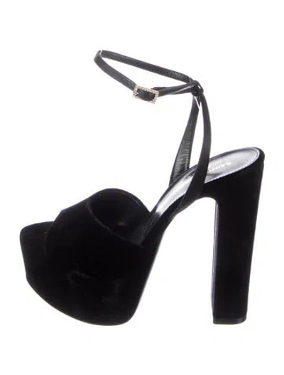 Pre-owned Saint Laurent Velvet Crystal Embellishments Sandals In Black